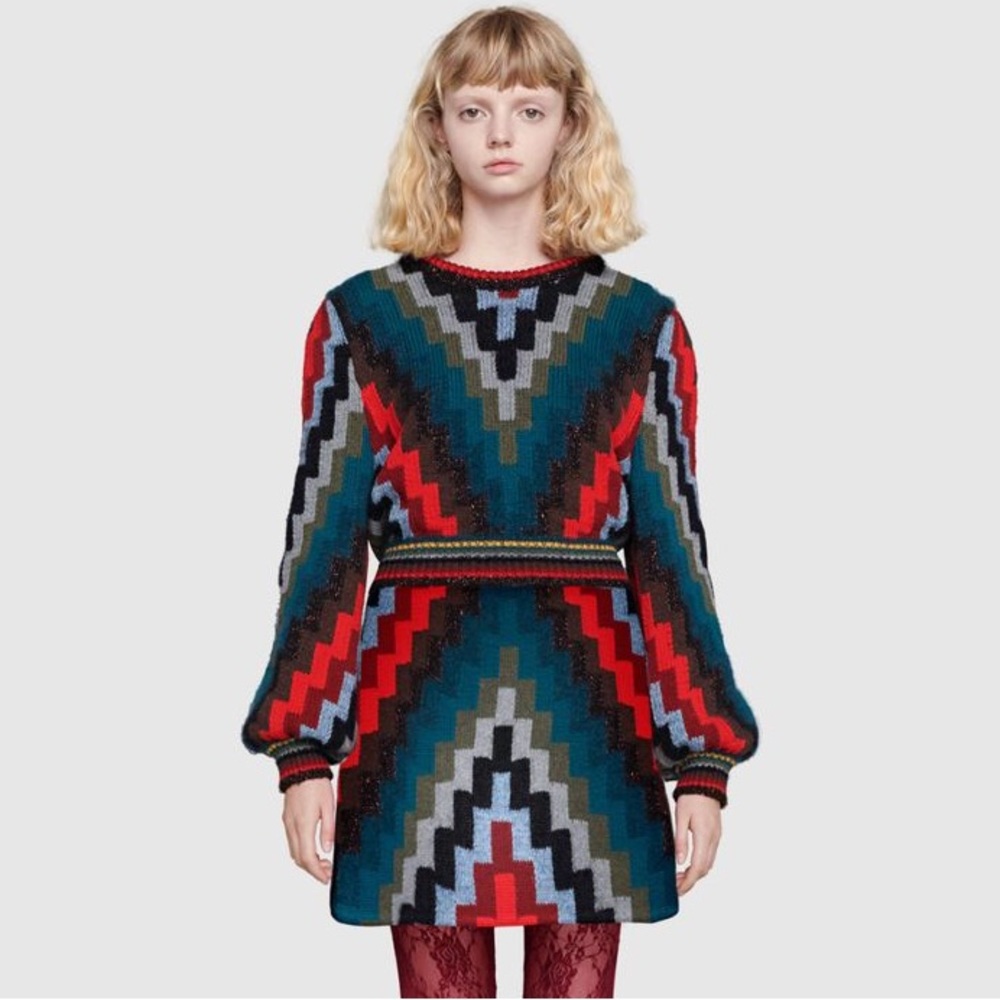 Gucci Multicolor Wool Long Sleeve Knitted Mini Dress